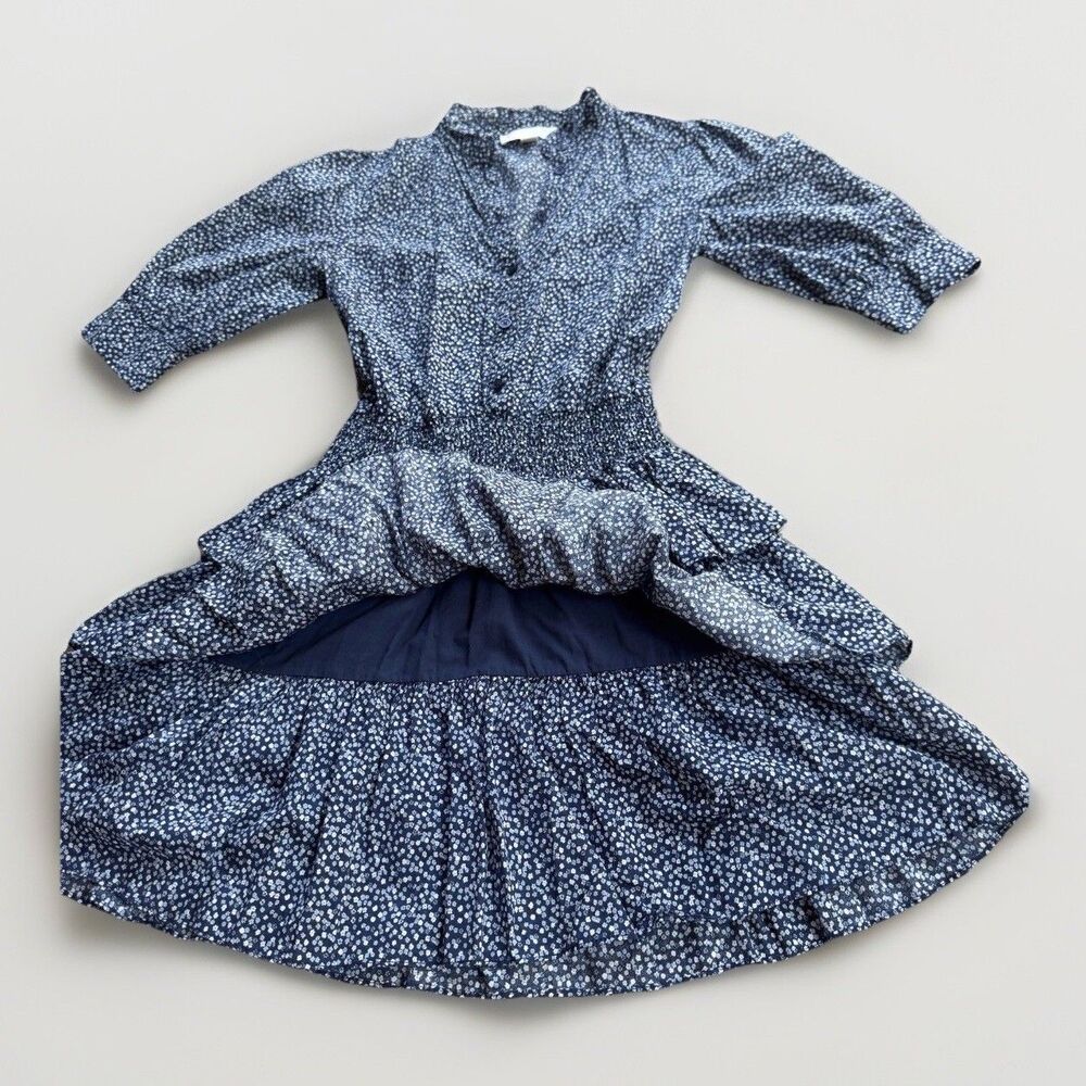 MICHAEL KORS Floral Dress Cotton Lawn Tiered Short Blue Flowers Boho Sz XS - Picture 3 of 16